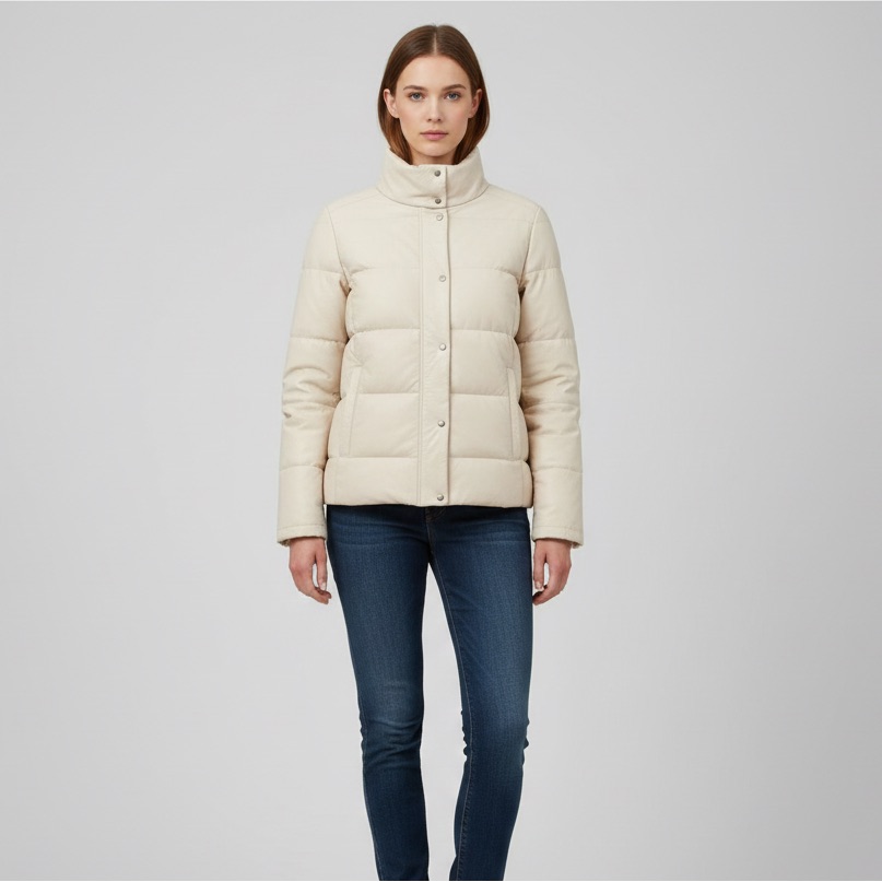 Danier White Leather & Goose Down Puffer Jacket